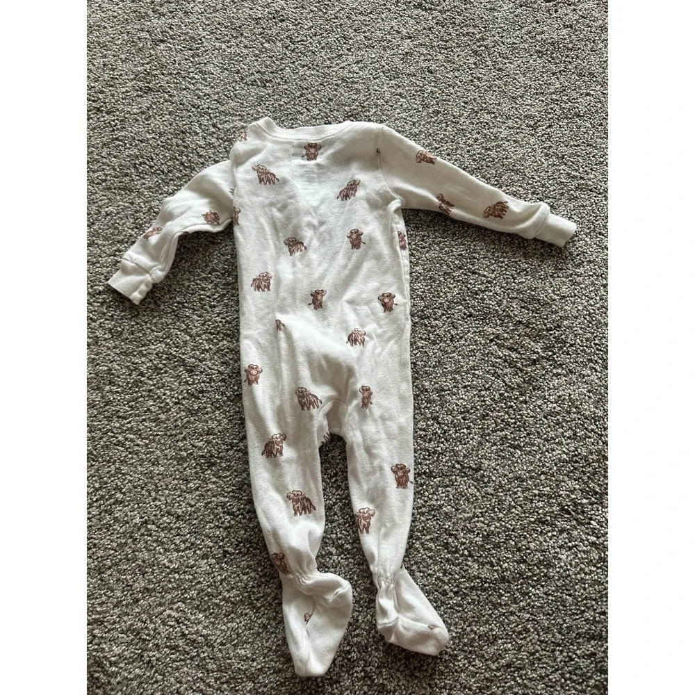 Members Mark Baby Organic Cotton Sleep and Play Highland Cow Footie Sleeper 6M